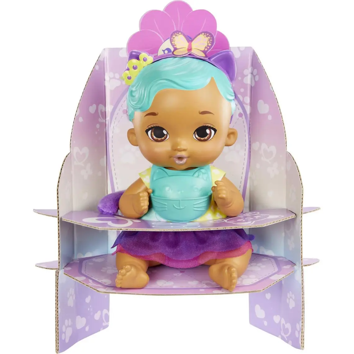 My Garden Baby Yavru Kedi Bebeğimin Bakım Zamanı - Mavi Saçlı Bebek (30 Cm), Tekrar Kullanılabilen Bebek Bezi, Önlüğü, Biberonu ve Aksesuarlarıyla, 3 Yaş ve Üzeri Hhl22