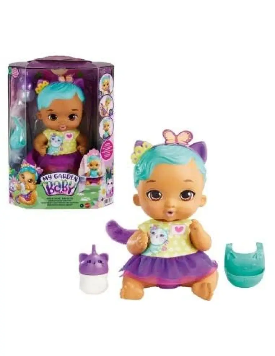 My Garden Baby Yavru Kedi Bebeğimin Bakım Zamanı - Mavi Saçlı Bebek (30 Cm), Tekrar Kullanılabilen Bebek Bezi, Önlüğü, Biberonu ve Aksesuarlarıyla, 3 Yaş ve Üzeri Hhl22