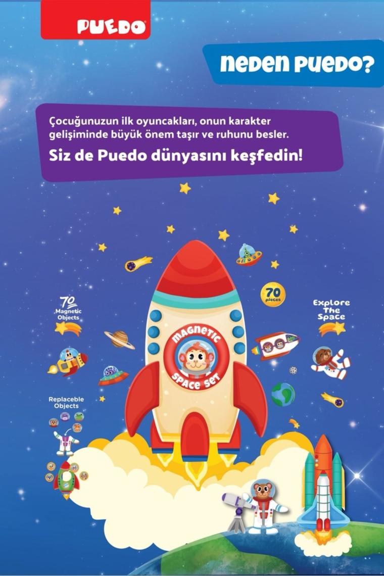 Puedo Manyetik Oyun Seti - Uzay (70 Parça)