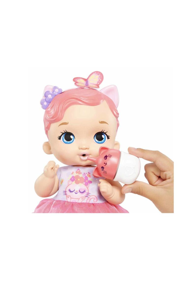 My Garden Baby Yavru Kedi Bebeğimin Bakım Zamanı - Pembe Saçlı Bebek (30 Cm), Tekrar Kullanılabilen Bebek Bezi, Önlüğü, Biberonu ve Aksesuarlarıyla, 3 Yaş ve Üzeri Hhl21