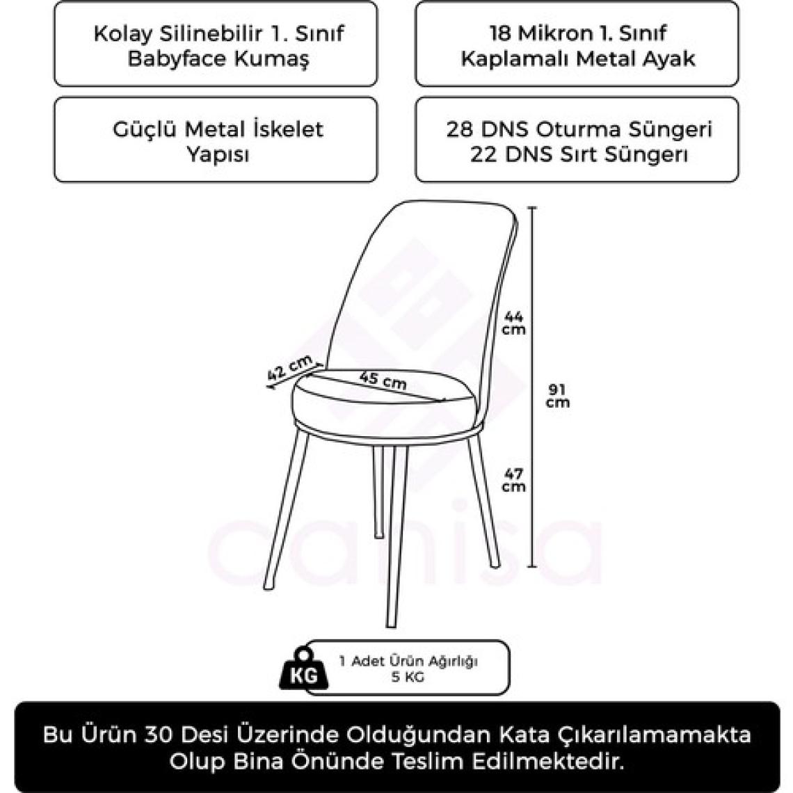 Canisa Pefa Serisi 1 Adet Krem Mutfak Sandalyesi Krom Kaplama Metal Ayak  Babyface Kumaş