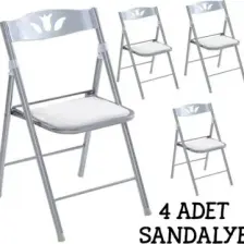 Katlanır Mutfak Sandalyesi Kırma Koltuk Beyaz 4 Adet 1055