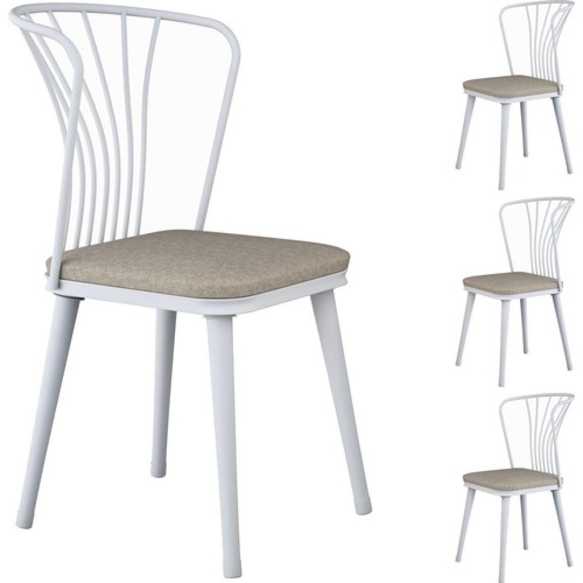 Rani JB104 Metal Sandalye 4'lü Mutfak Yemek Masası Sandalyesi Beyaz - Bej