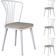Rani JB104 Metal Sandalye 4'lü Mutfak Yemek Masası Sandalyesi Beyaz - Bej