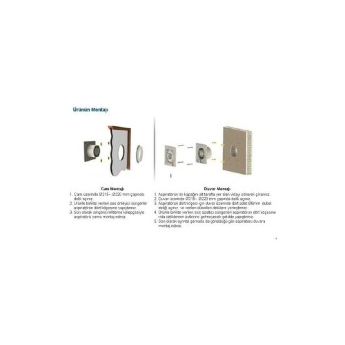 Aircol 200LÜK Sessiz, Dekoratif, Plastik Banyo Fanı / Aspiratörü 350 M³/h