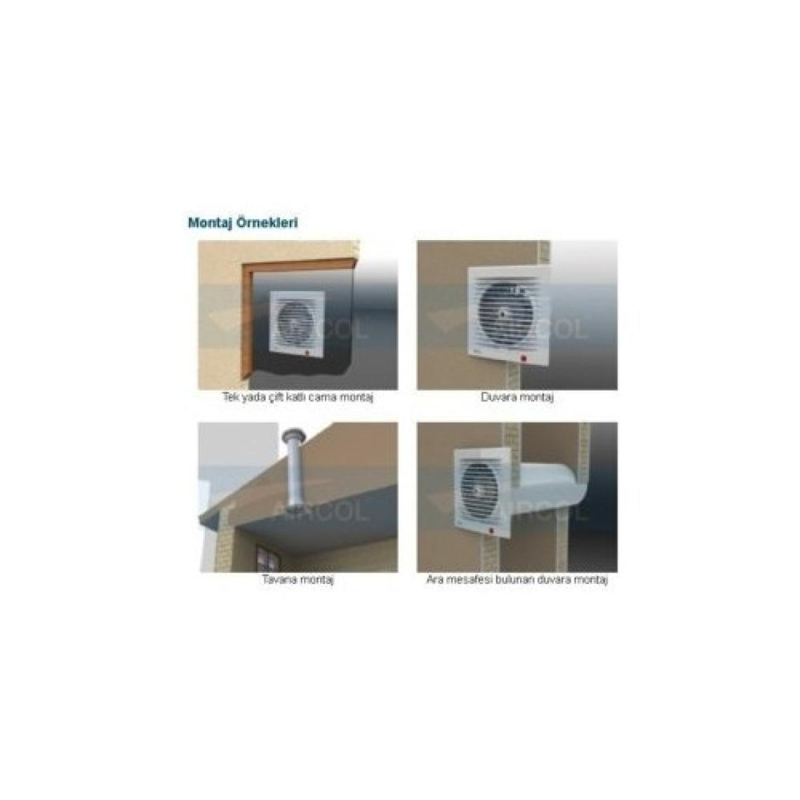 Aircol 200LÜK Sessiz, Dekoratif, Plastik Banyo Fanı / Aspiratörü 350 M³/h