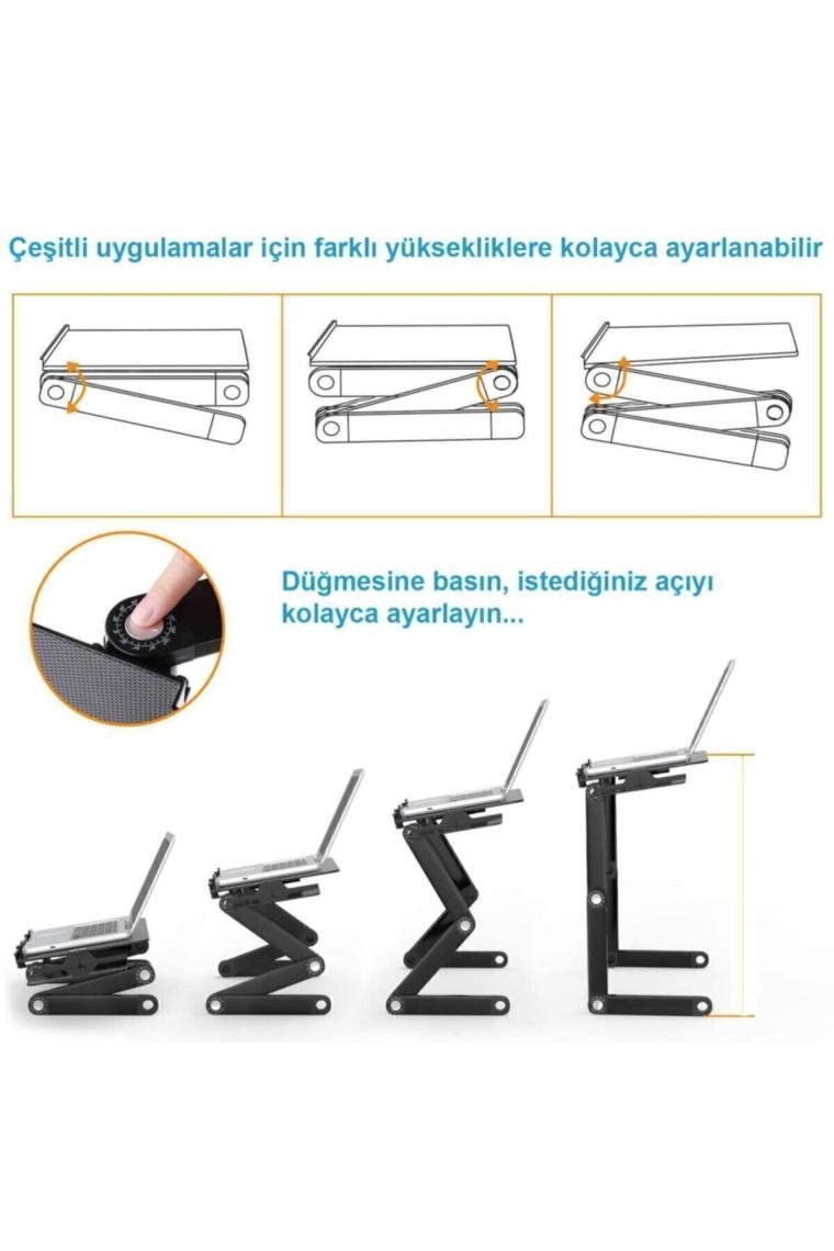Katlanabilir Soğutuculu Notebook Laptop Sehpası Kademeli Standı Siyah