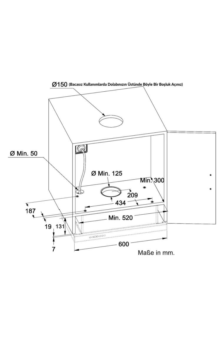 Kügerr A100 60 cm Siyah Sürgülü Sessiz Aspiratör