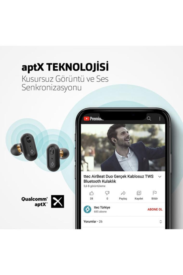 AirBeat Duo TWS Çift Dinamik Sürücülü Qualcomm aptX Teknolojili Bluetooth Kablosuz Kulaklık