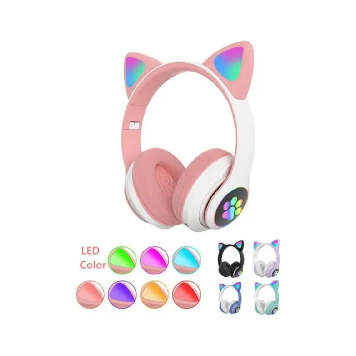 Ally 23M Kedi Kulak Kulaküstü Bluetooth 5.0 Kablosuz Kulaklık LED Işıklı