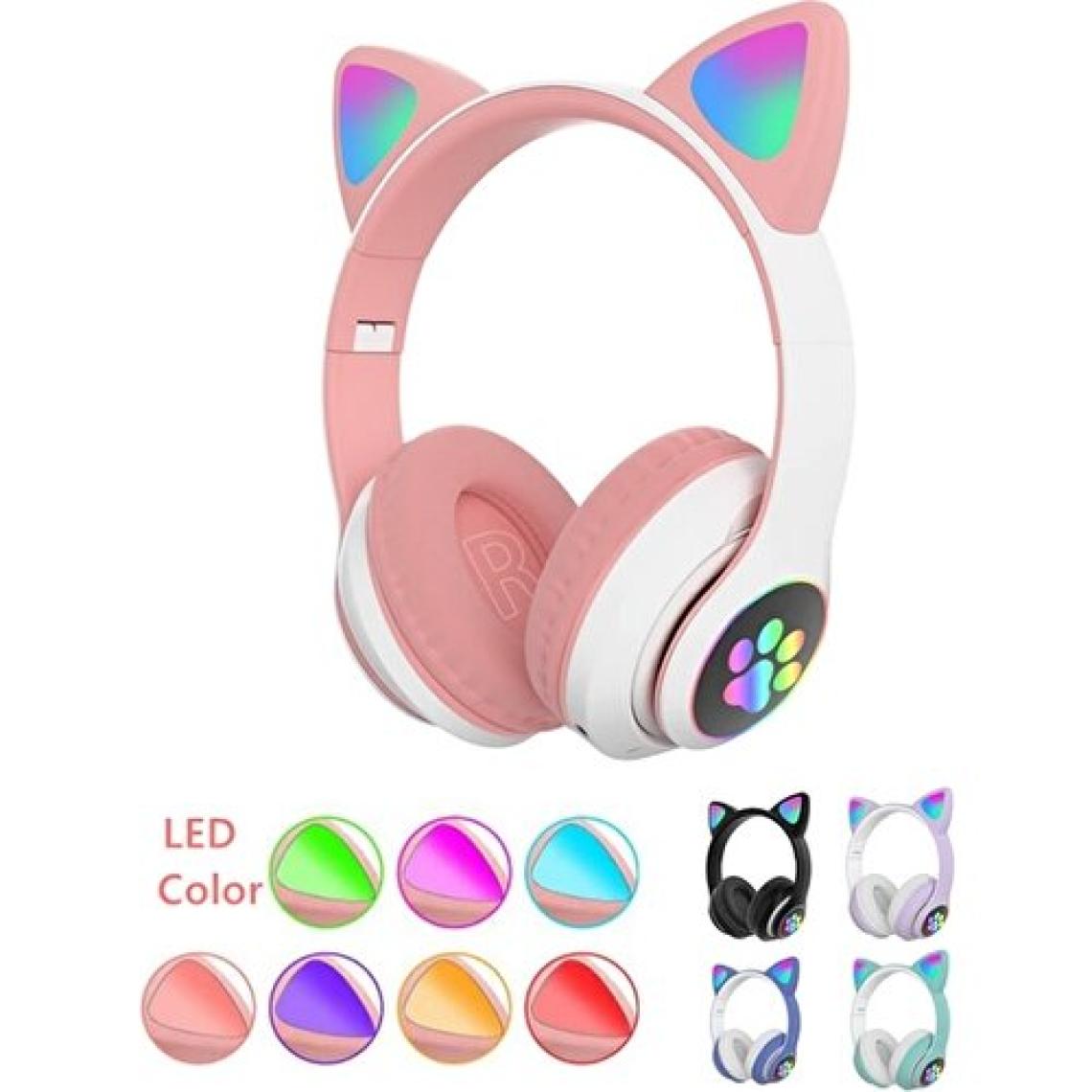 Ally 23M Led Aydınlatmalı Kedi Kulak Üstü Bluetooth Kulaklık Pembe