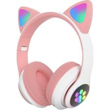 Ally 23M Led Aydınlatmalı Kedi Kulak Üstü Bluetooth Kulaklık Pembe
