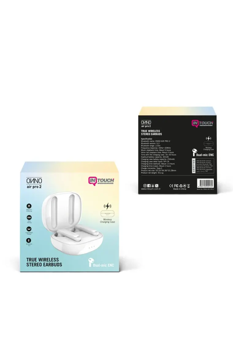 Intouch Air Pro 2 Kablosuz Bluetooth Kulaklık Android Ios Her Telefona Uyumlu Gürültü Önleyici Tws Kulaklık