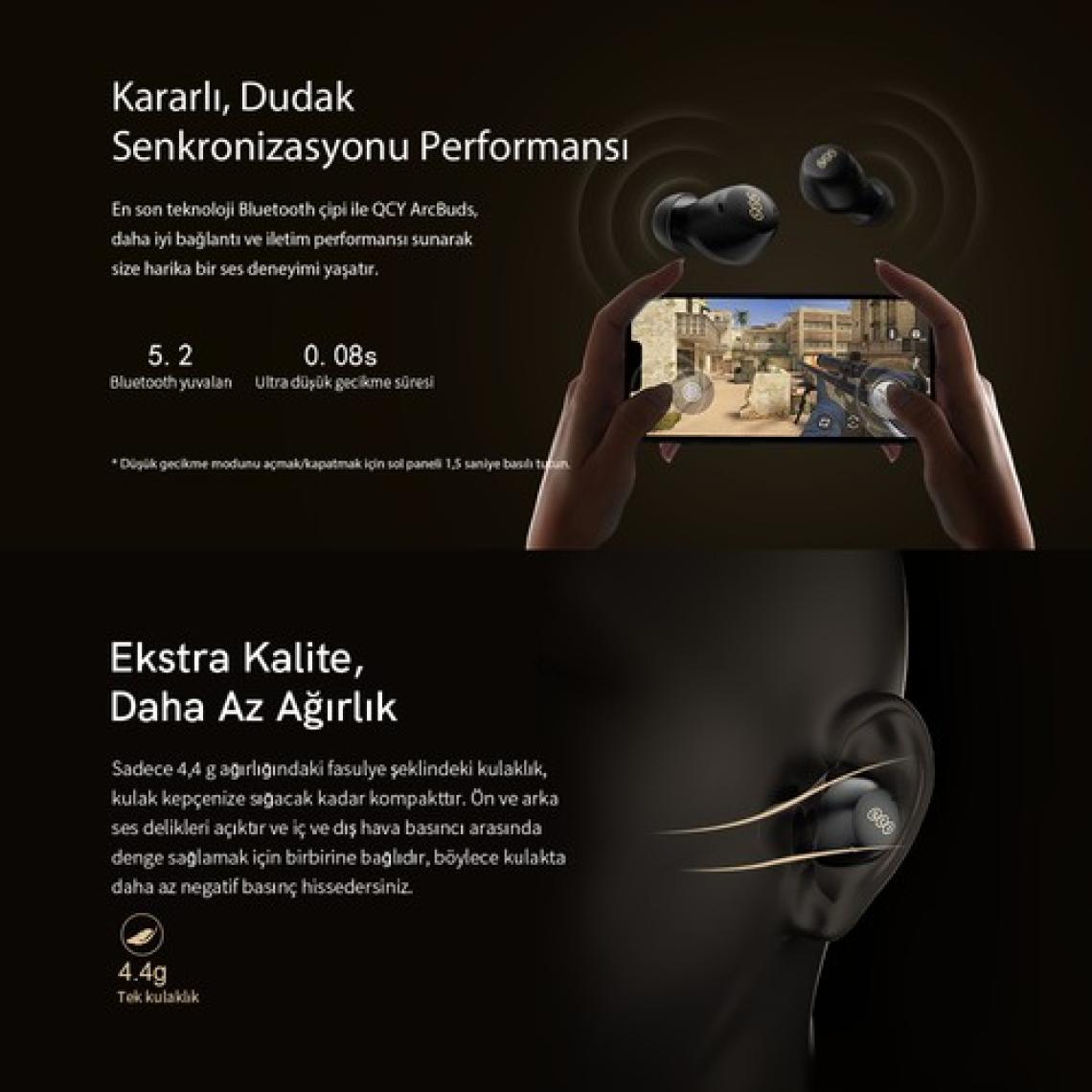 Qcy HT07 Arcbuds Siyah Anc 6 Mikrofonlu Bluetooth 5.2 Kablosuz Kulaklık