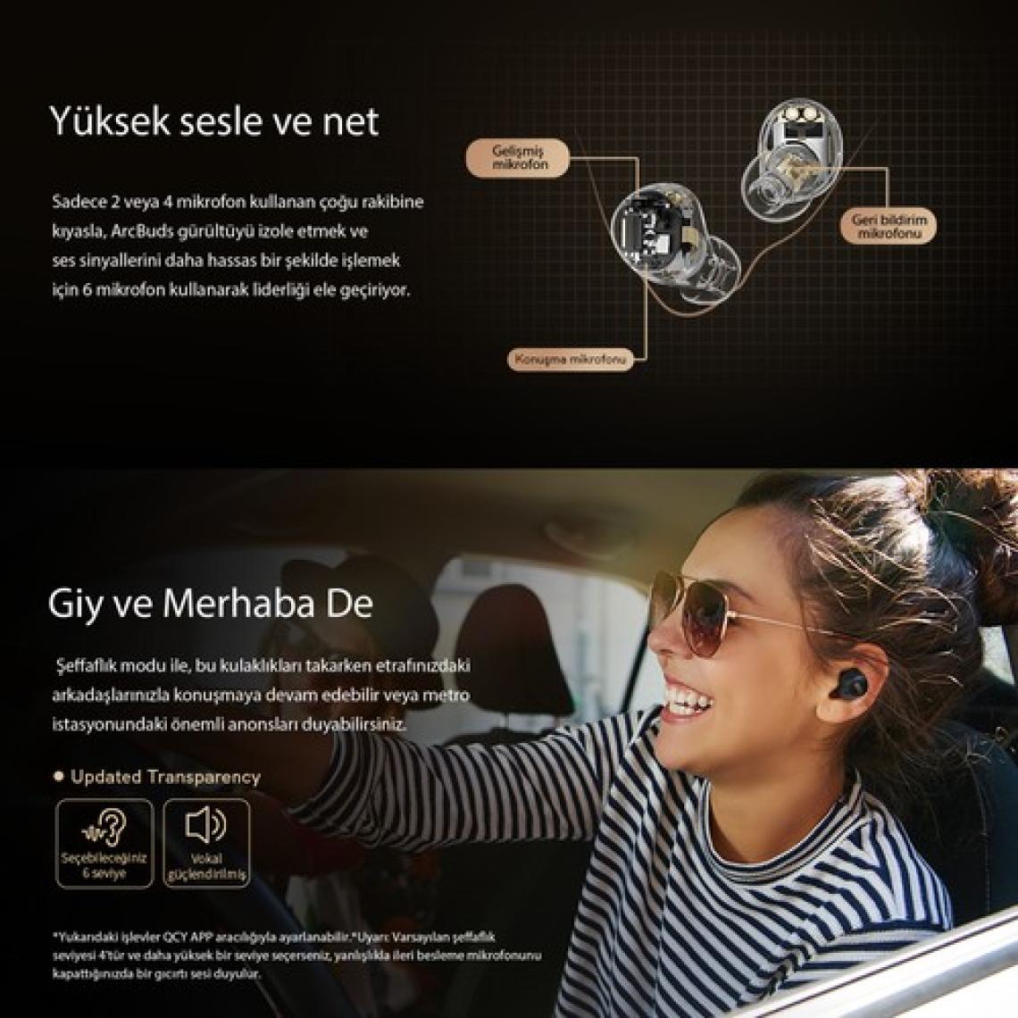 Qcy HT07 Arcbuds Siyah Anc 6 Mikrofonlu Bluetooth 5.2 Kablosuz Kulaklık