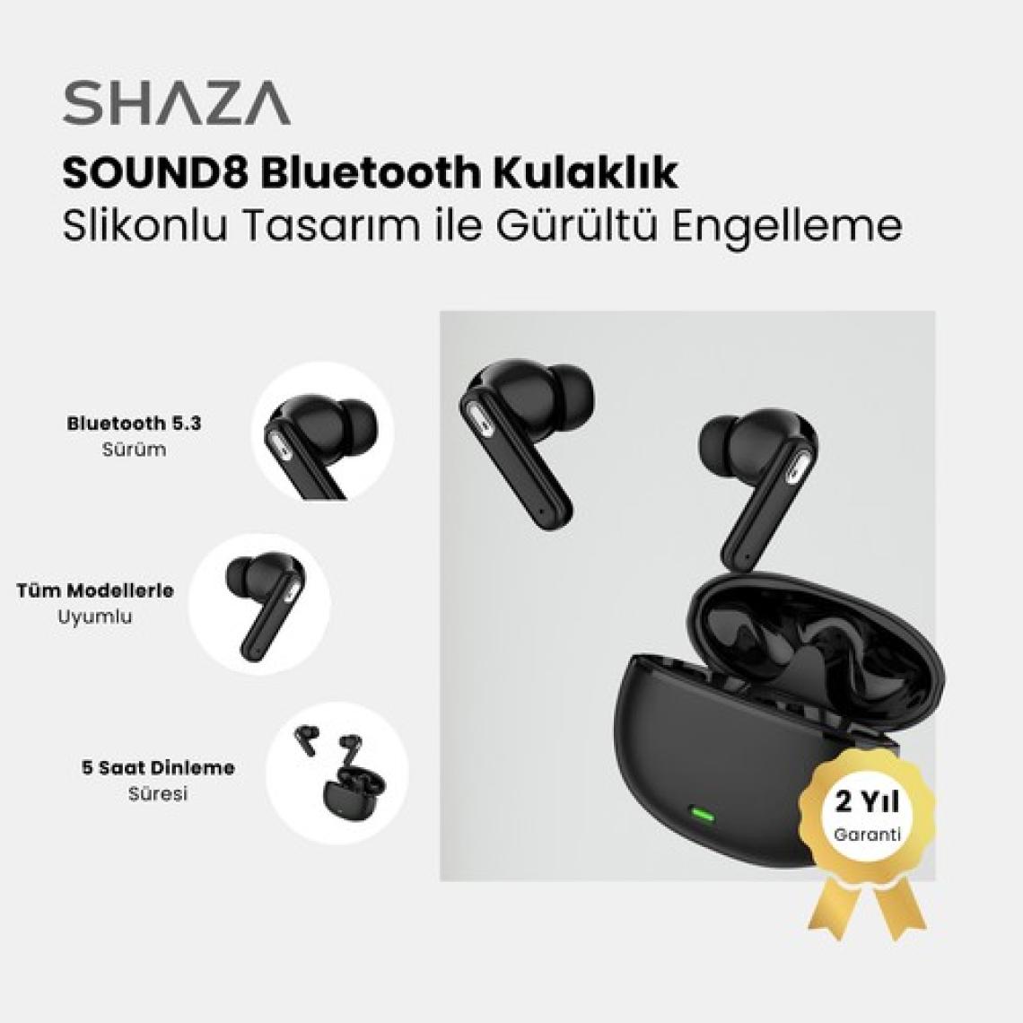 Shaza S Sound 8 Gürültü Azaltma Enc 4 Mikrofonlu Bluetooth 5.3 Tws Kulaklık Siyah