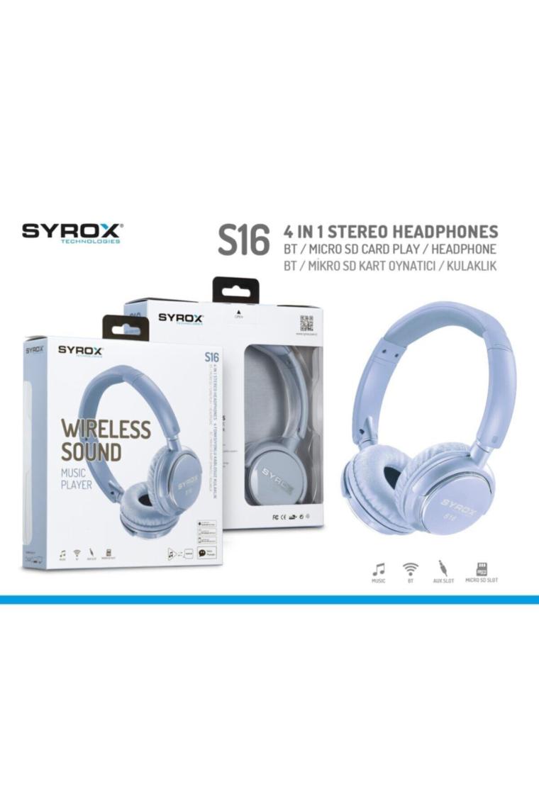 Syrox S16 Kulak Üstü Mavi Bluetooth Kulaklık