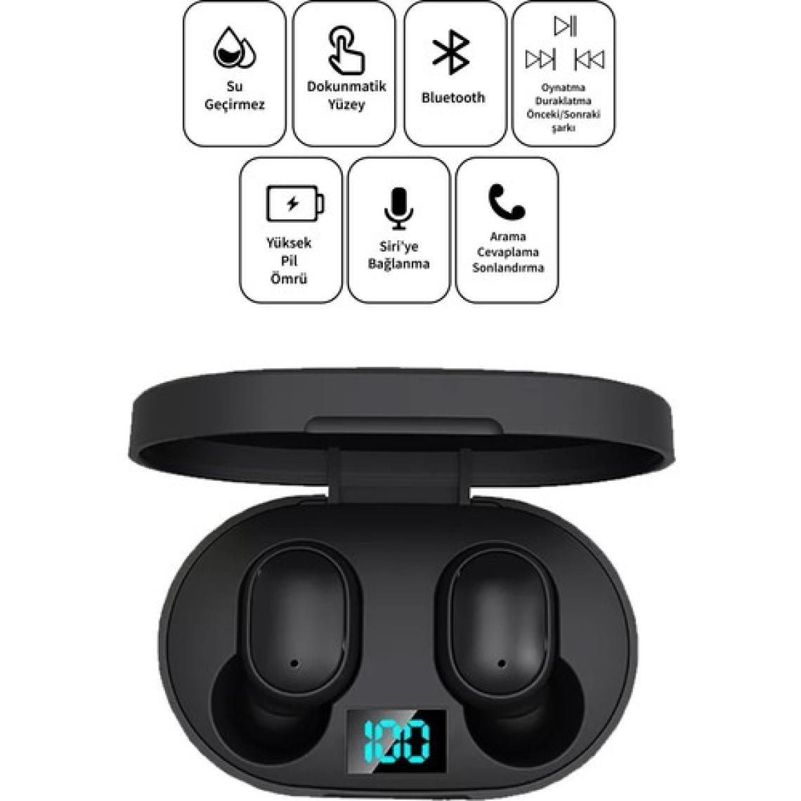 Deilmi Dots E6s Universal 5.3 HD Ses Çift Mikrofon Extra Bass Powerbank Kutu Bluetooth Siyah Ae6s Kablosuz Kulaklık