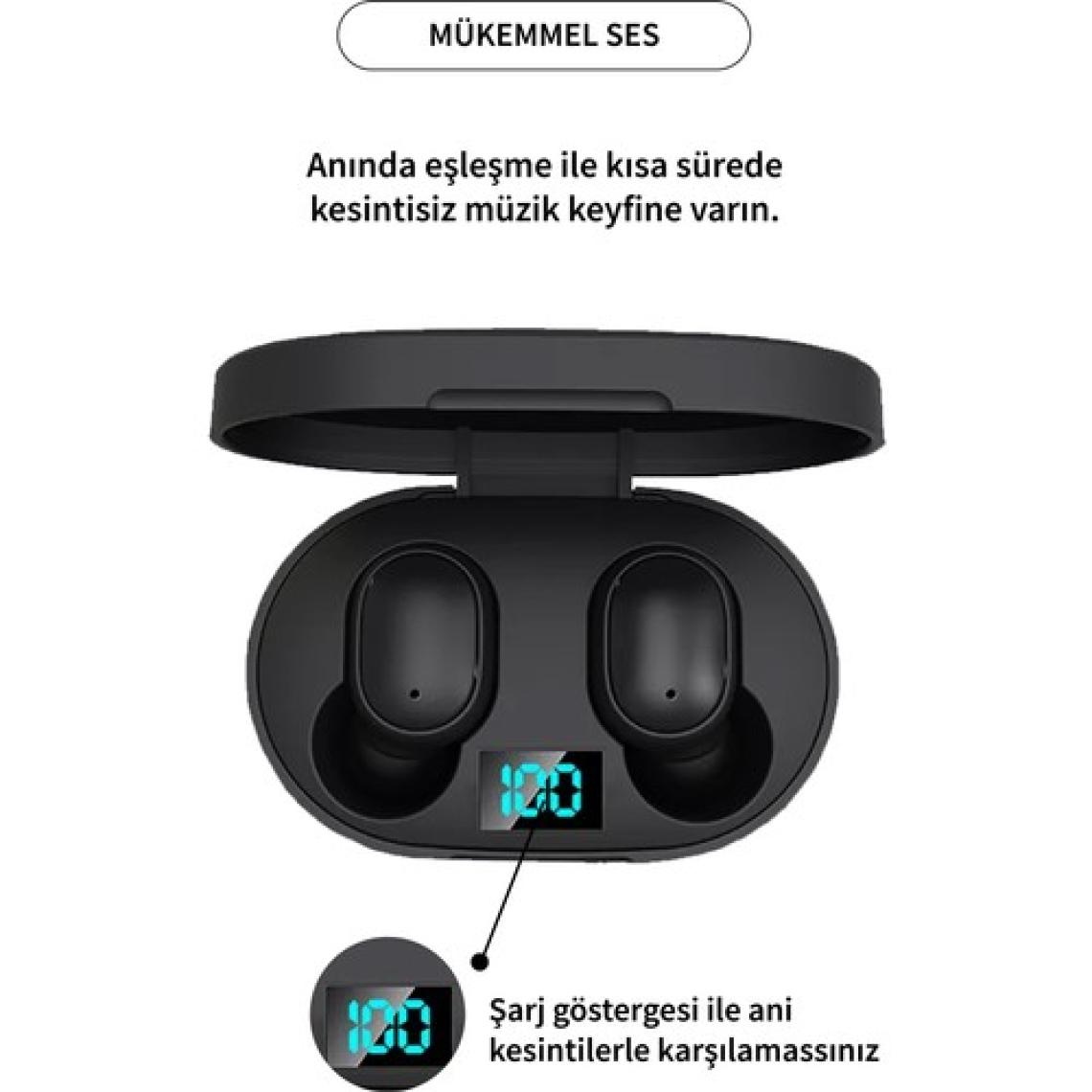Deilmi Dots E6s Universal 5.3 HD Ses Çift Mikrofon Extra Bass Powerbank Kutu Bluetooth Siyah Ae6s Kablosuz Kulaklık