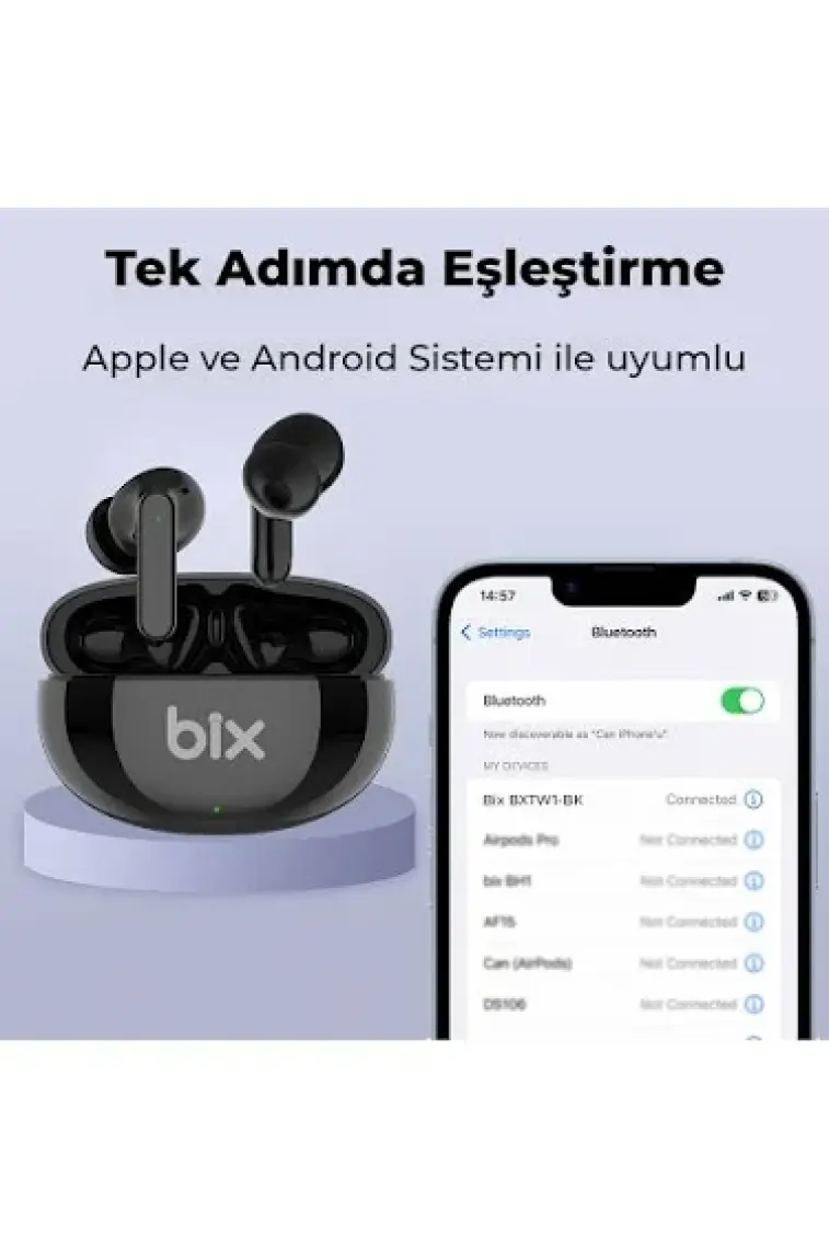 Bix Soundcraft TW1 ANC Çağrı ve Aktif Gürültü Önleyici Bluetooth 5.2 IPX4 Kulak içi Kulaklık Siyah BXTW1