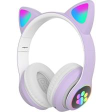 Ally 23M Led Aydınlatmalı Kedi Kulak Üstü Bluetooth Kulaklık Mor