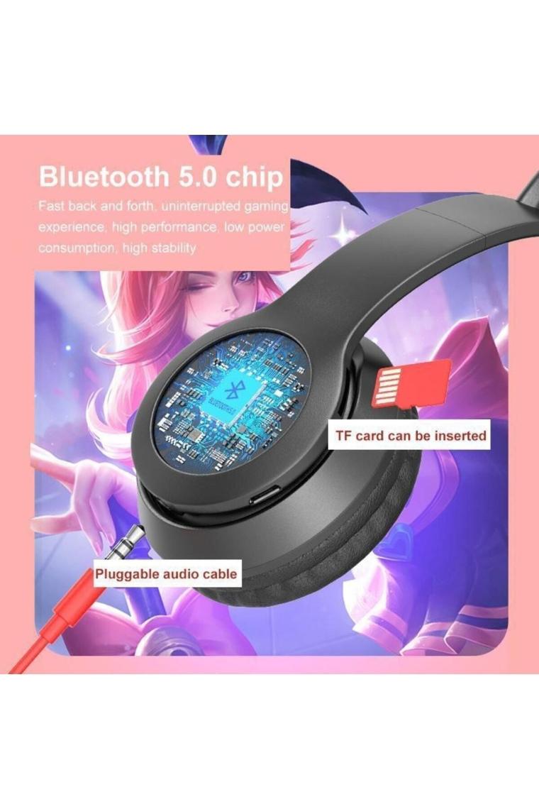 Torima P47M Sevimli Renkli Kedi Kulak Bluetooth Kulaklık Mor