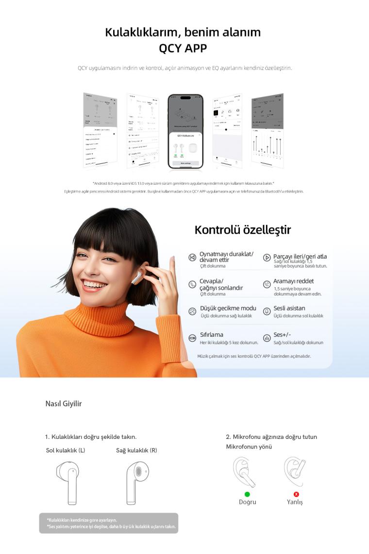 Qcy Ailybuds Lite Enc Gürültü Engelleme Bluetooth 5.3 Kablosuz kulaklık siyah
