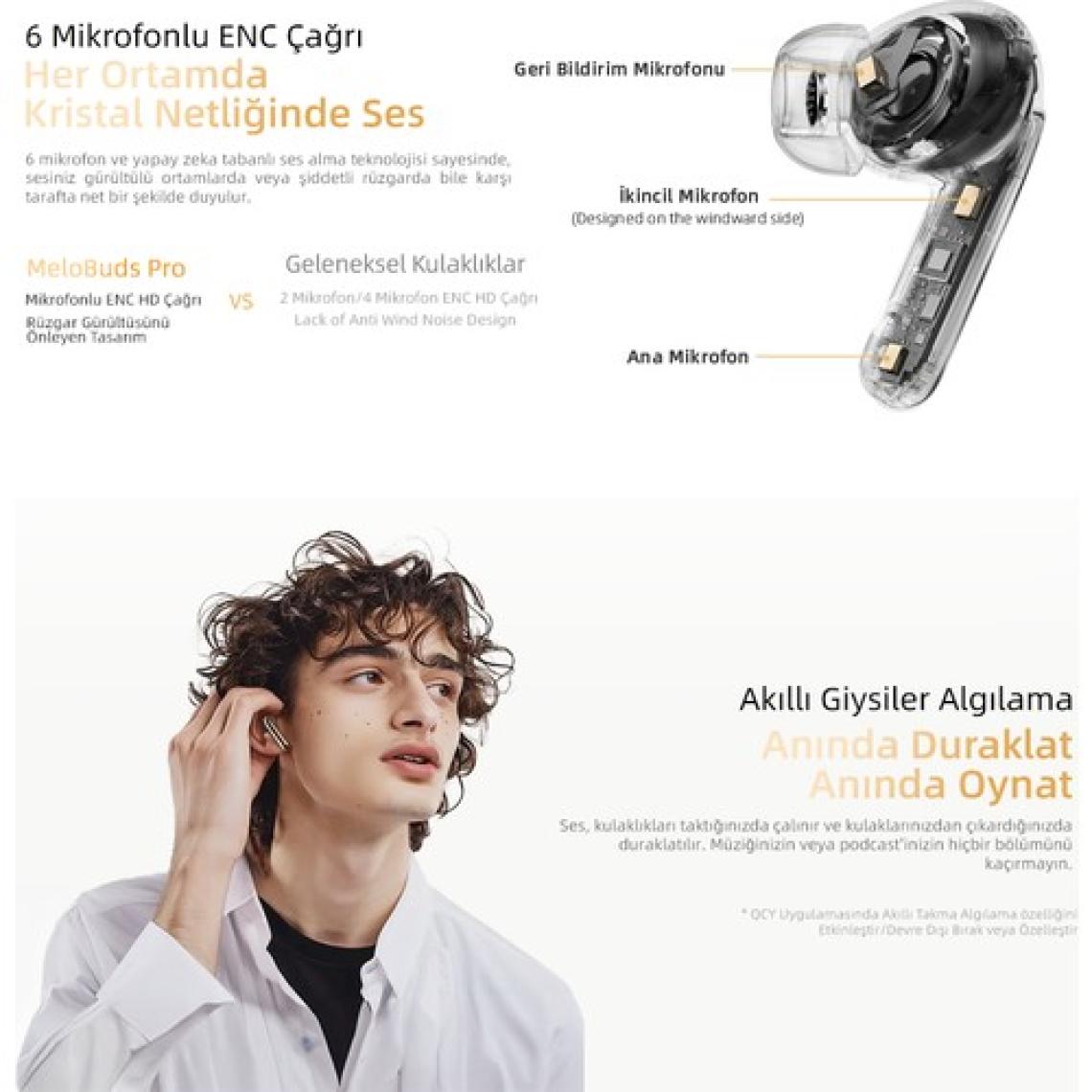 Qcy HT08 Melobuds Pro Hi-Res Ldac Adaptif Anc 6 Mikrofon Bluetooth 5.3 Kablosuz Kulaklık Siyah
