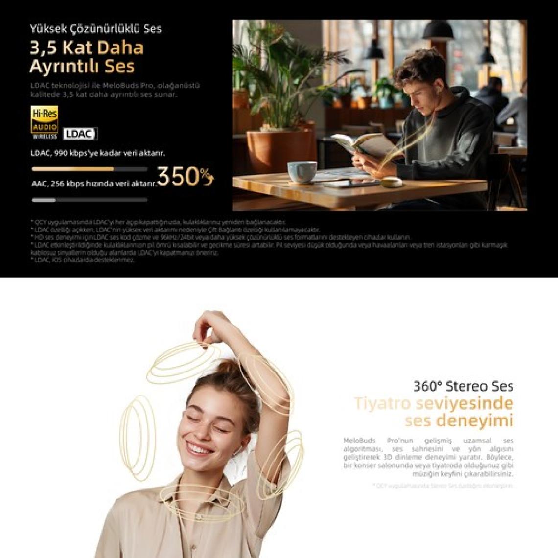 Qcy HT08 Melobuds Pro Hi-Res Ldac Adaptif Anc 6 Mikrofon Bluetooth 5.3 Kablosuz Kulaklık Siyah