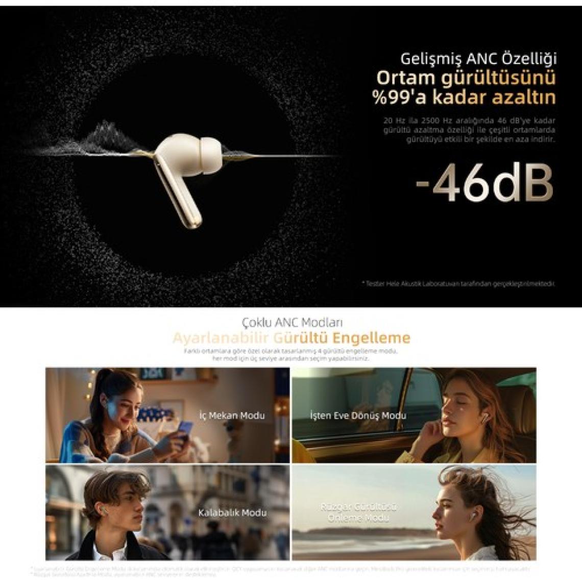 Qcy HT08 Melobuds Pro Hi-Res Ldac Adaptif Anc 6 Mikrofon Bluetooth 5.3 Kablosuz Kulaklık Siyah