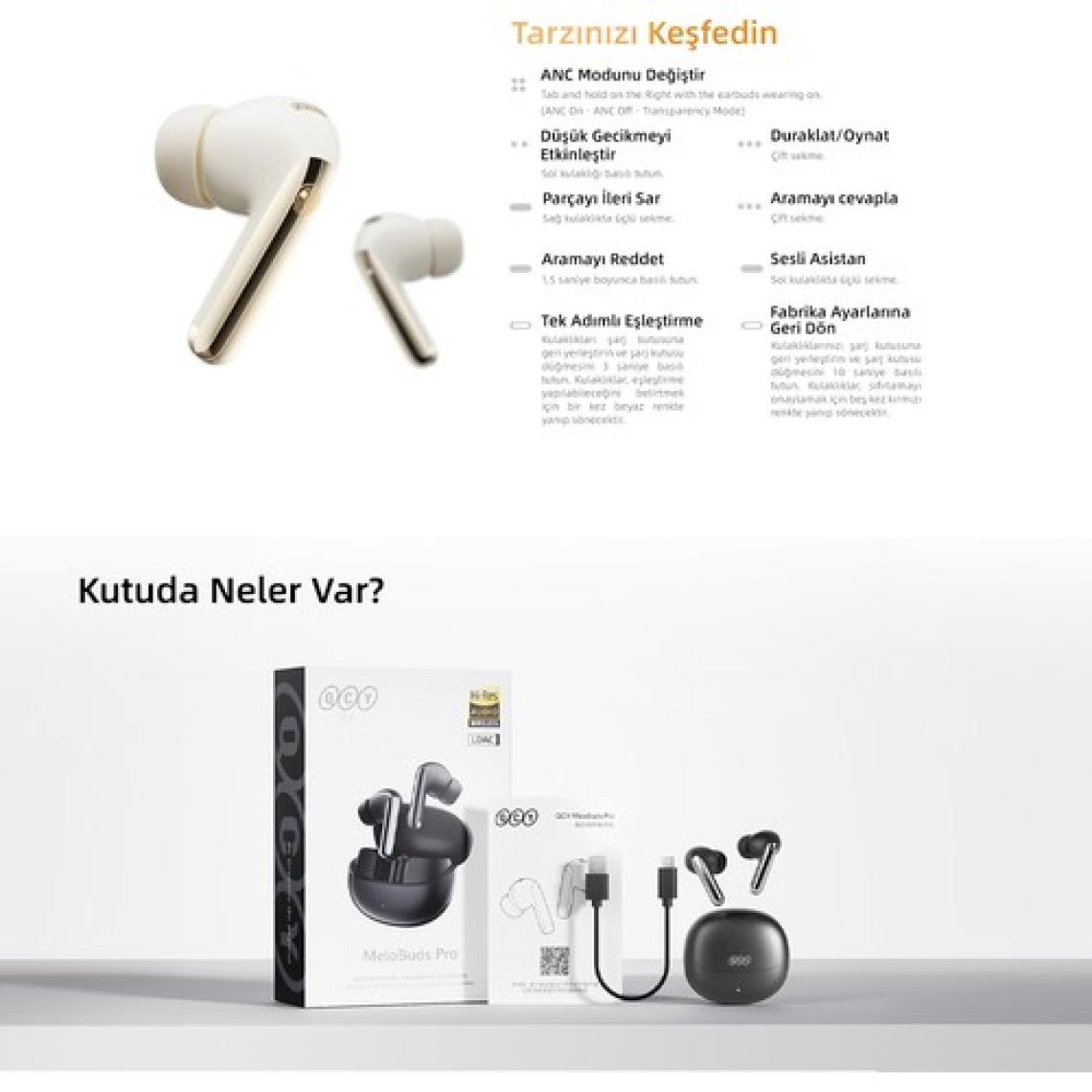 Qcy HT08 Melobuds Pro Hi-Res Ldac Adaptif Anc 6 Mikrofon Bluetooth 5.3 Kablosuz Kulaklık Siyah