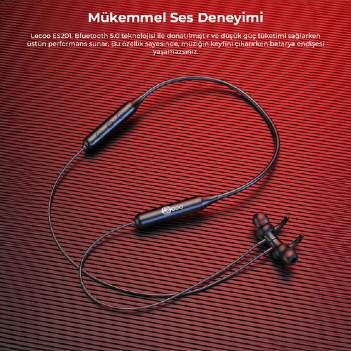 Lecoo ES201 Boyun Bantlı Bluetooth 5.0 Kablosuz Mikrofonlu Kulak İçi Kulaklık Siyah