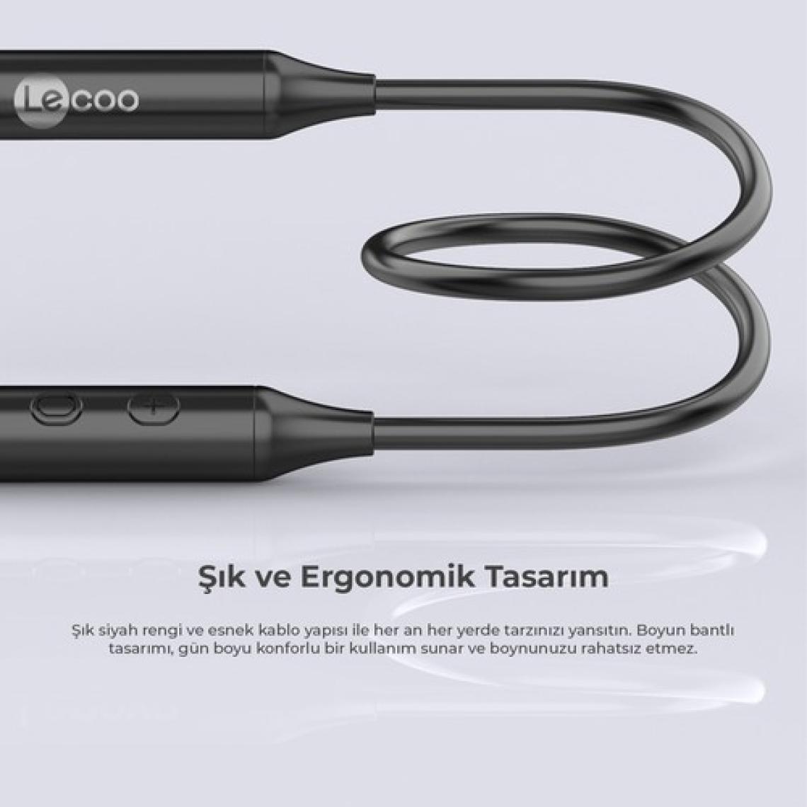 Lecoo ES201 Boyun Bantlı Bluetooth 5.0 Kablosuz Mikrofonlu Kulak İçi Kulaklık Siyah