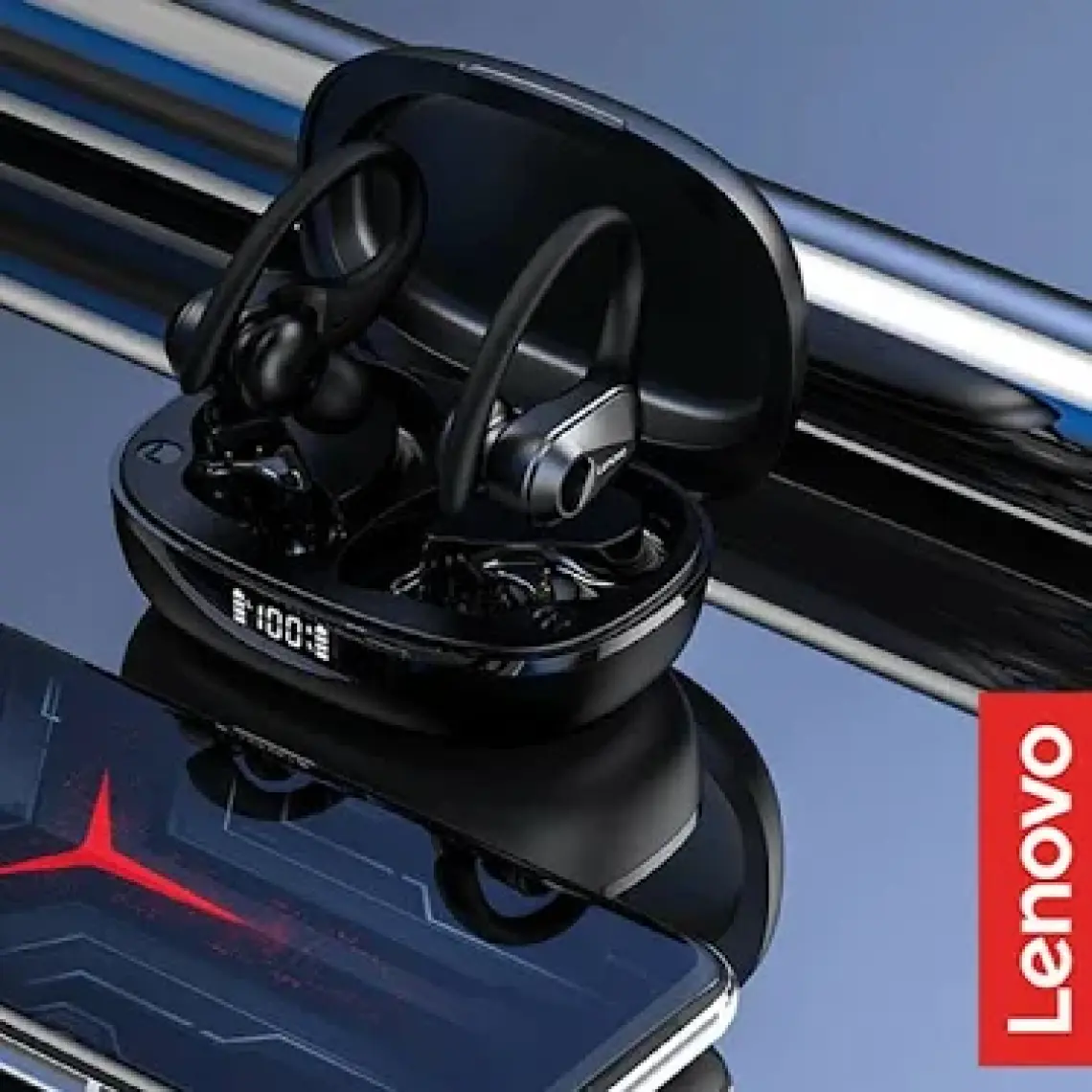 Lenovo Thinkplus LP75 Kablosuz Şarj Göstergeli Sporcu Bluetooth Kulaklık Siyah