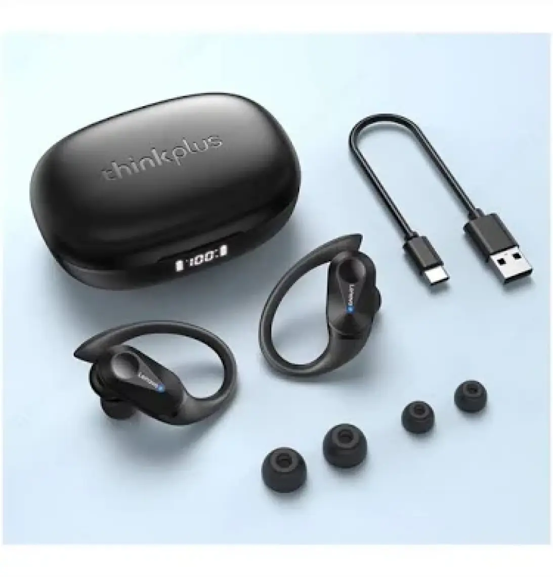 Lenovo Thinkplus LP75 Kablosuz Şarj Göstergeli Sporcu Bluetooth Kulaklık Siyah