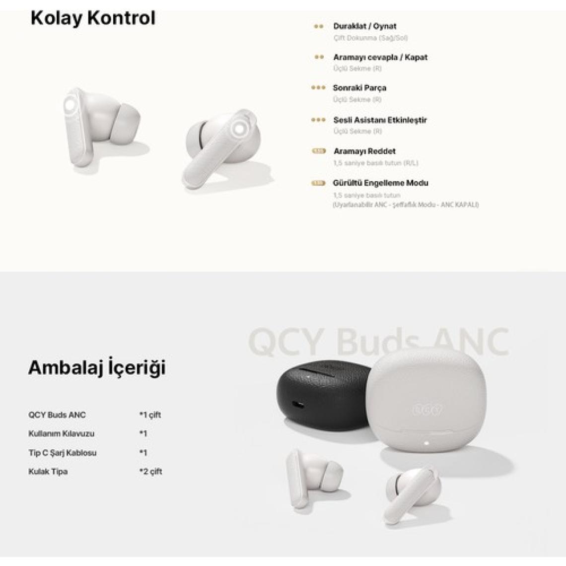 Buds Anc HT15 Bluetooth Kulaklık - 45 Db. Anc - 6 Mikrofon Enc - Çift Cihaz Gürültü Engelleme Ipx4 Beyaz