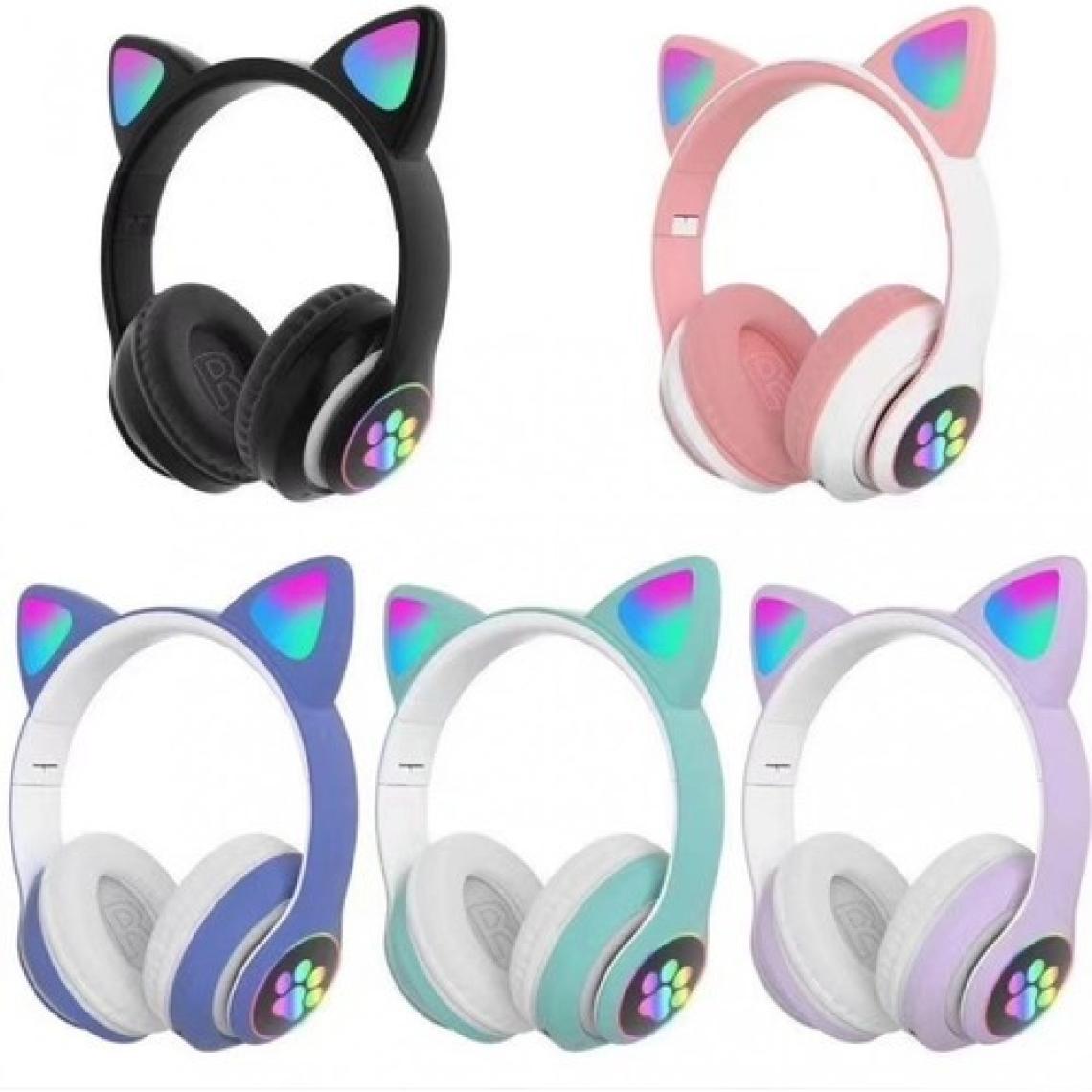 TEKNETSTORE Kablosuz Kedi Kulaklık Işıklı Kulaküstü Mikrofonlu Bluetooth Hafıza Kartı Girişli Çocuk Kulaklığı Wireless