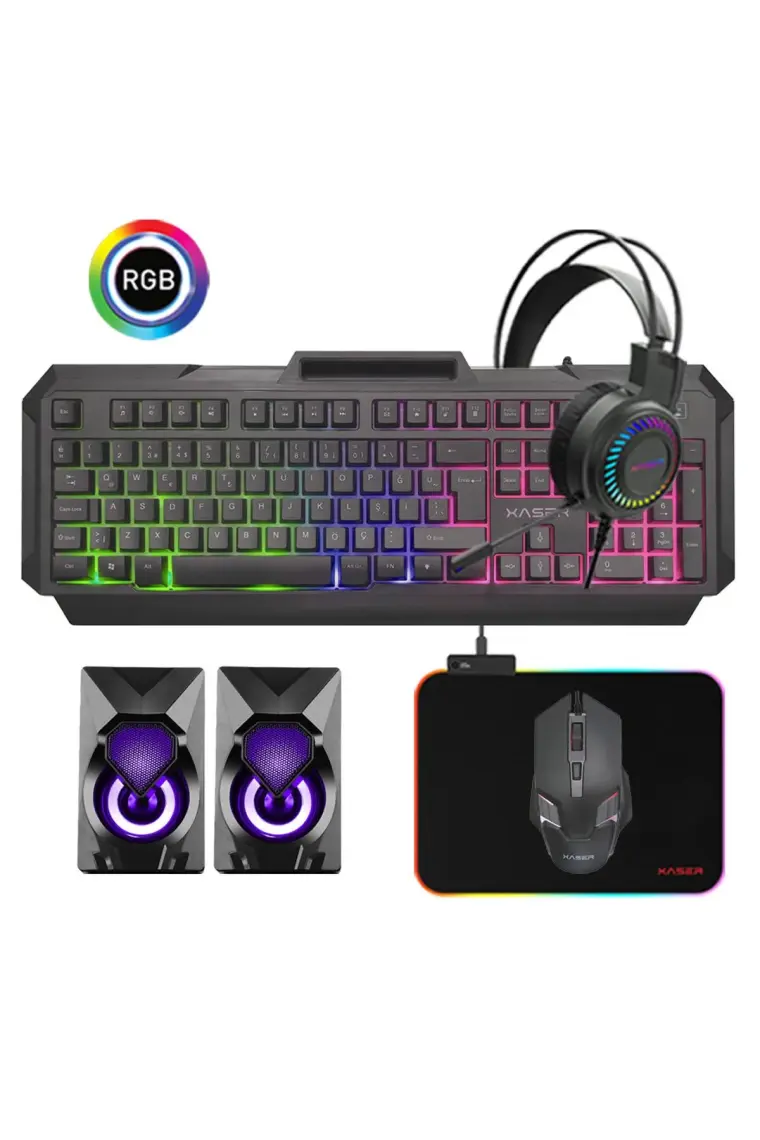 Xaser XS-KJJ485 Q Klavye+Kulaklık+Mouse+Rgb Mousepad+Hoparlör Rainbow Aydınlatmalı Oyuncu Seti