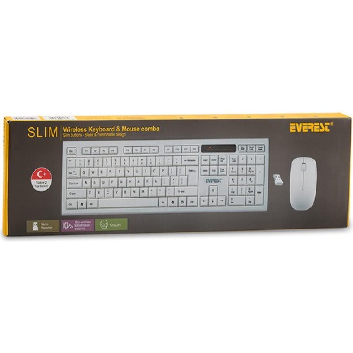 Everest KM-6121 Beyaz Kablosuz Q Slim Klavye + Mouse Set