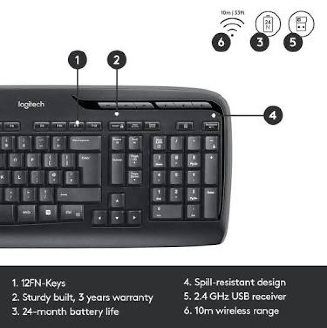 Logitech MK330 Kablosuz Türkçe Klavye Mouse Seti - Siyah