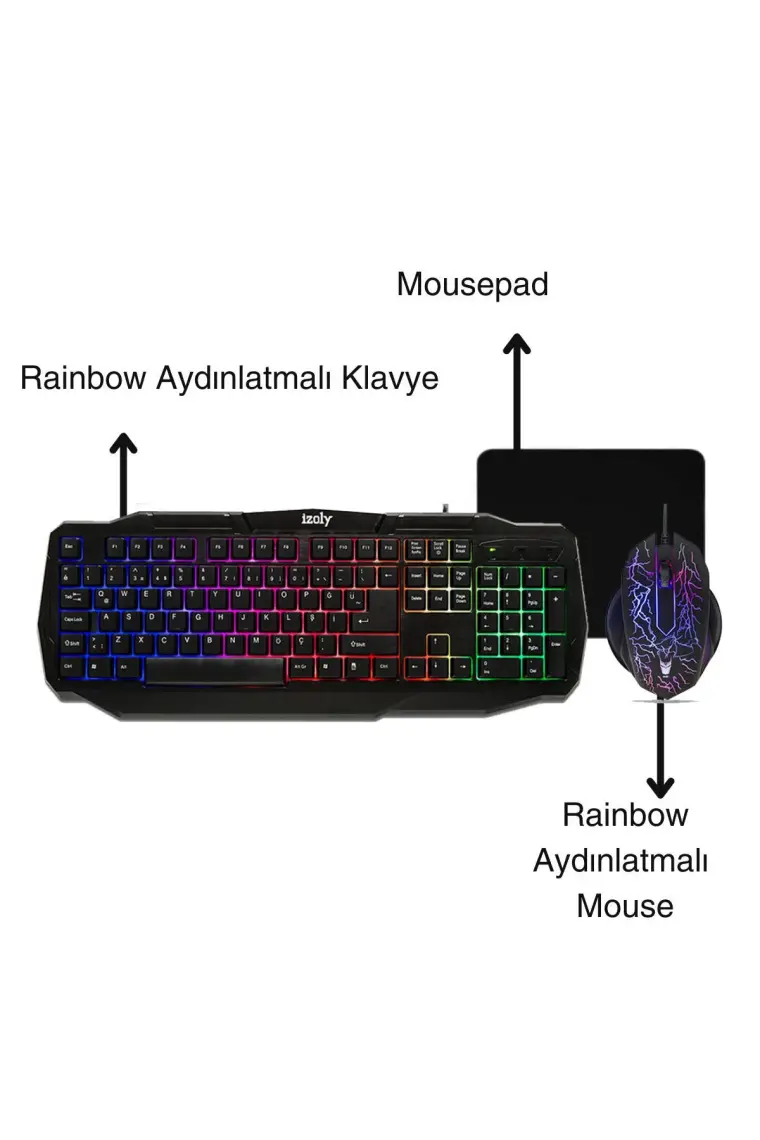 İzoly Spectre 4 In 1 Gaming Combo Klavye+Mouse+Kulaklık+Mousepad Seti