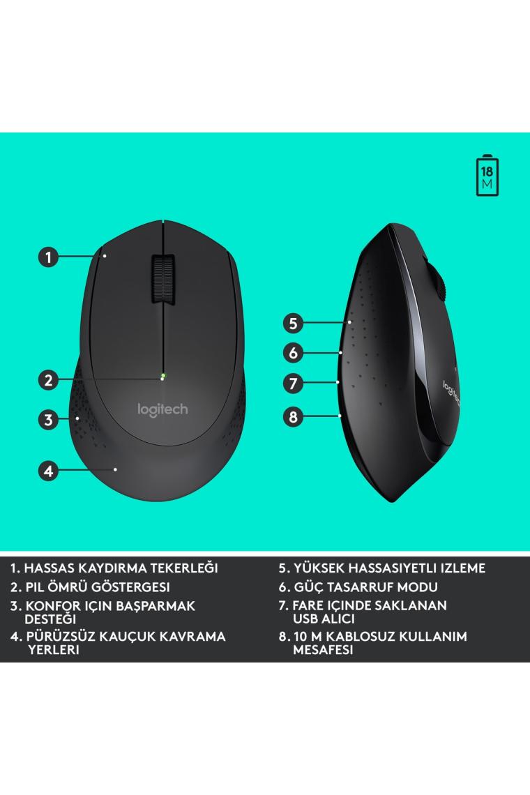 Mk345 Kablosuz Q Tr Multimedya Siyah Klavye Ve Mouse Seti - Siyah
