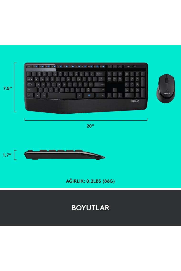 Mk345 Kablosuz Q Tr Multimedya Siyah Klavye Ve Mouse Seti - Siyah