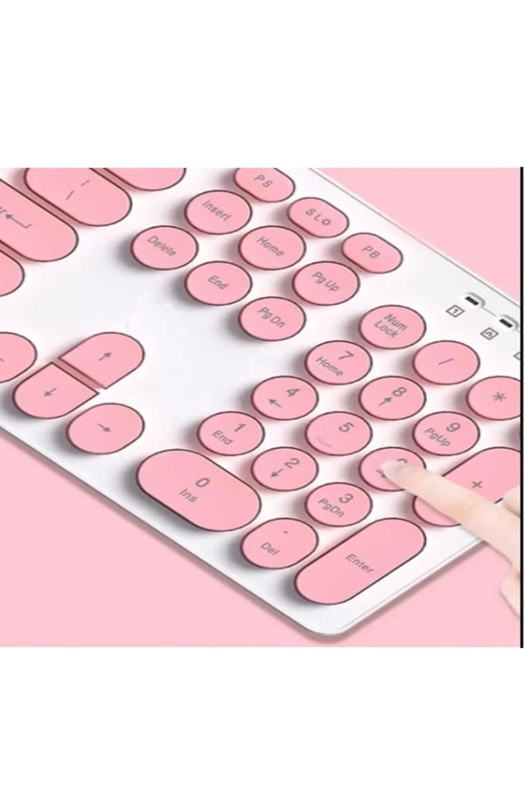 Batcell Kablosuz Klavye Mouse Seti Türkçe Q Klavye Sessiz Set Pembe