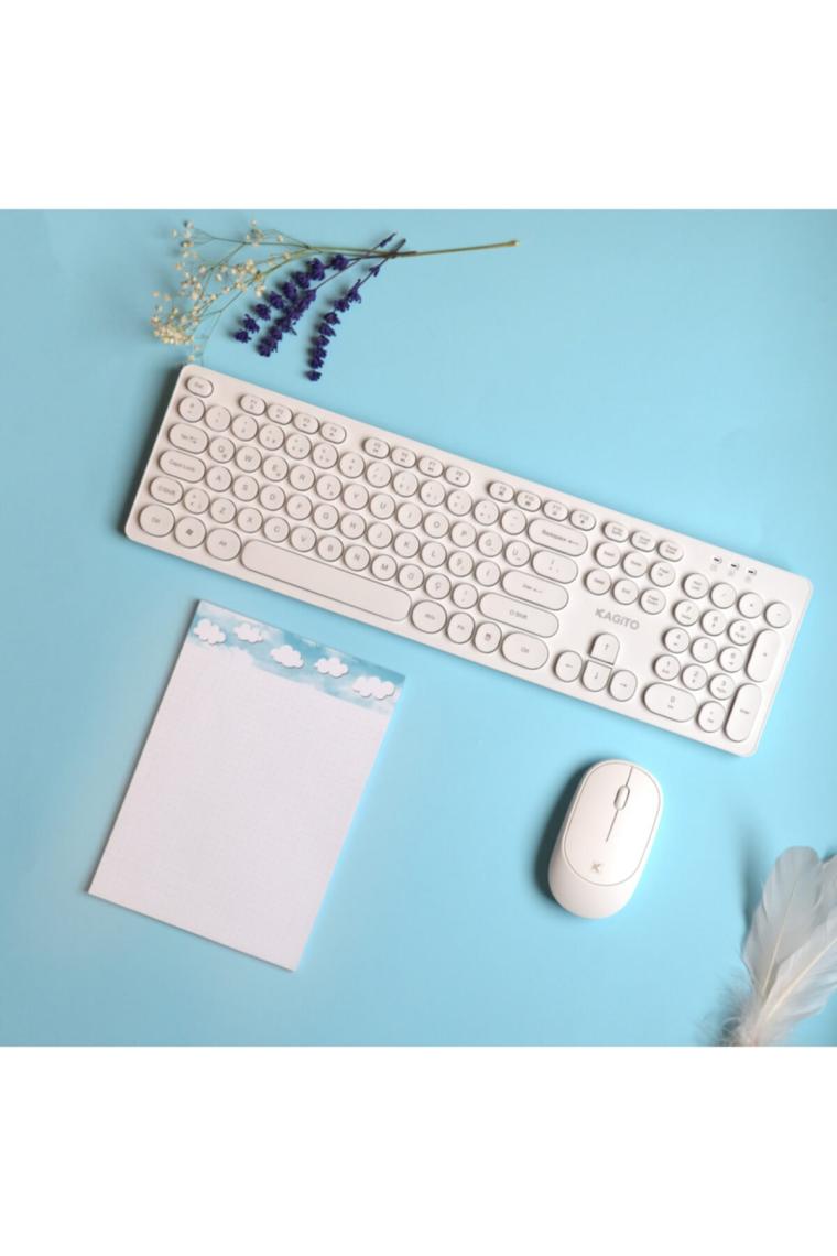 Retro Kablosuz Klavye & Mouse Set (white)