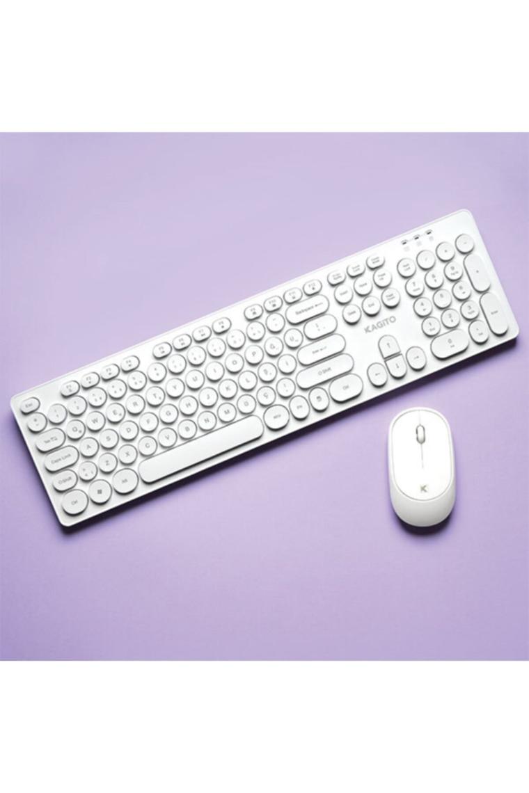 Retro Kablosuz Klavye & Mouse Set (white)
