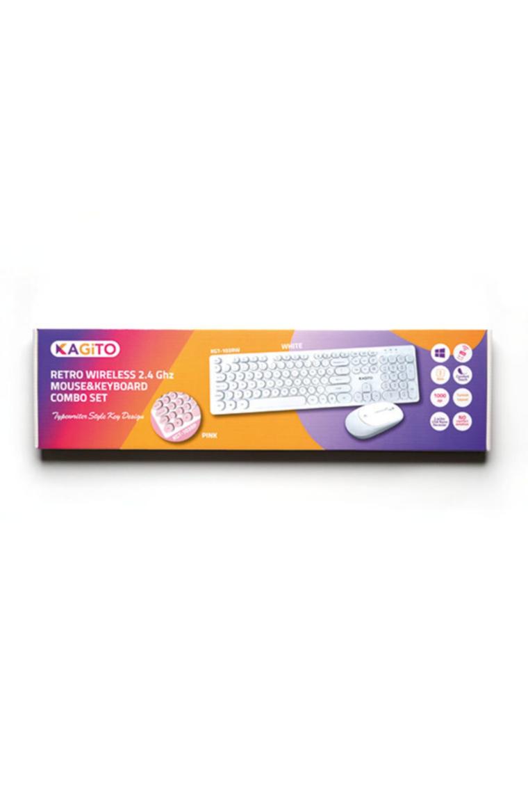 Retro Kablosuz Klavye & Mouse Set (white)