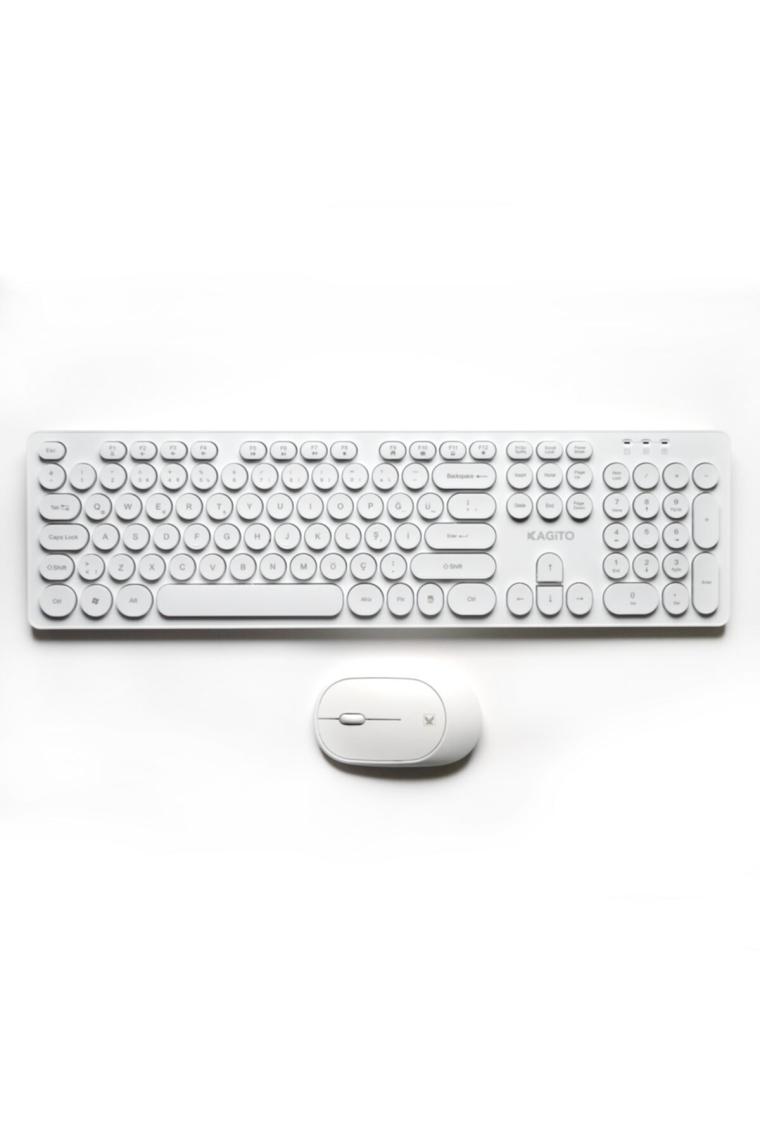 Retro Kablosuz Klavye & Mouse Set (white)