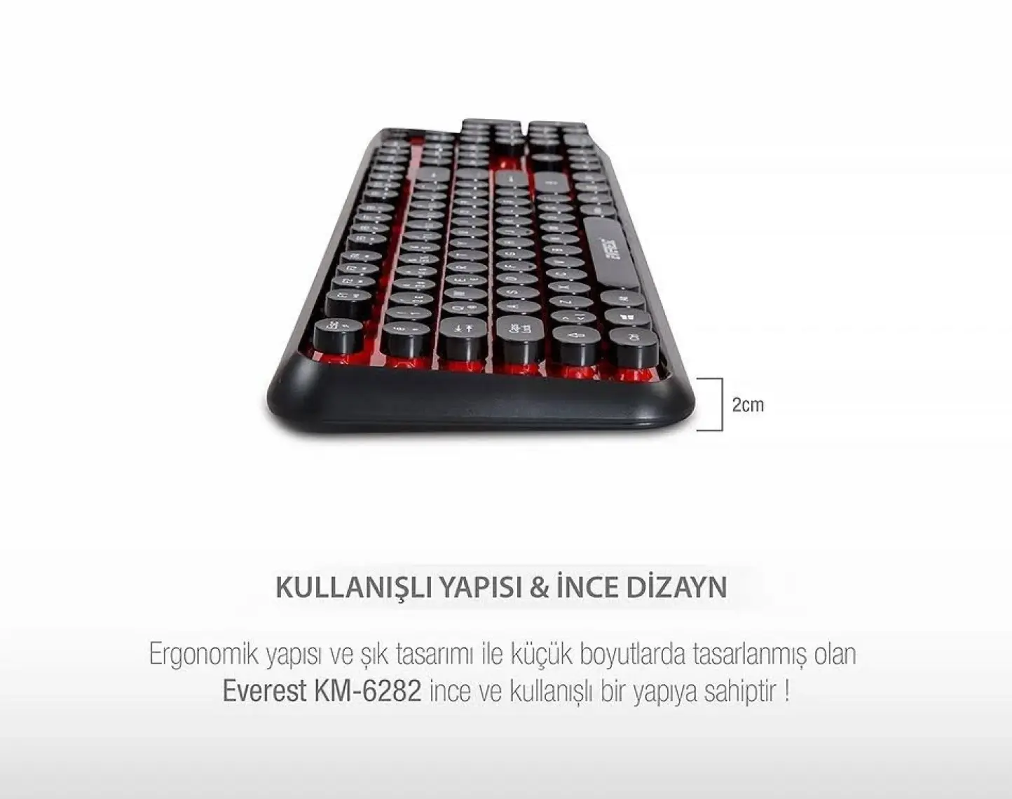 Everest Round KM-6282 Siyah/Kırmızı Kablosuz Q Multimedia Klavye + Mouse Set