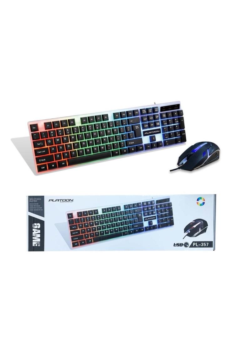 Pl-357 Usb Kablolu Işıklı Klavye Mouse Set